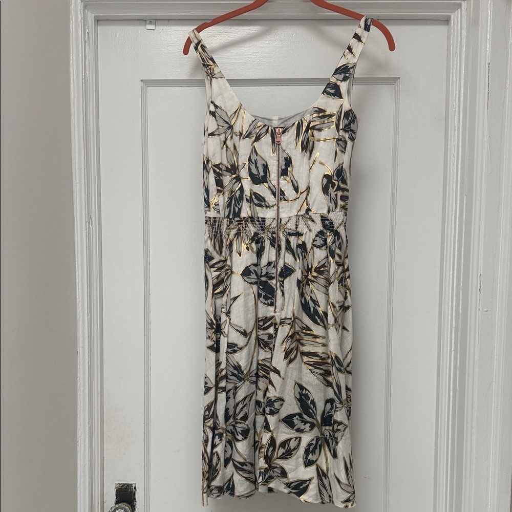 J. Crew Black and Cream Leaf Print Midi Dress